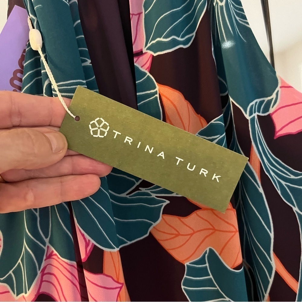 Trina Turk NWT Sunglasses Maxi Dress Tropical Print Teal,Pink,Tangerine Sz M - Picture 10 of 14